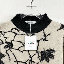 上品ヨーロッパ製※定価5万◆ブルガリア発※RISELIN セーター 高級ミンク/カシミヤ混 保温 ニット プルオーバー 総柄 着痩せ レディース L_画像3