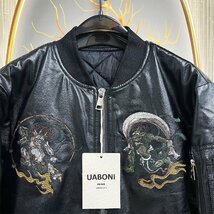 ★★最高峰EU製＆定価8万◆UABONI*Paris*フライトジャケット*パリ発◆中綿入り 暖かい 横須賀 高級刺繍 PUレザー スカジャン MA-1 XL/50_画像4