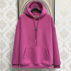 個性EU製＆定価5万◆UABONI*Paris*パーカー*ユアボニ*パリ発◆上質 厚手 裏ボア 快適 無地 カットソー トレーナー 男女兼用 普段着 L/48