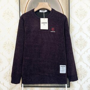 一枚限定EU製＆定価5万◆UABONI*Paris*セーター*ユアボニ*パリ発◆カシミヤ100％ 暖かい 裏起毛 トレーナー プルオーバー ビジネス M/46