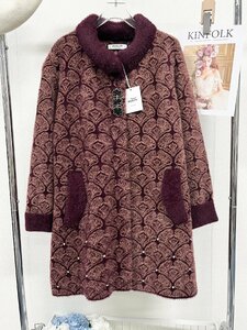 定番ヨーロッパ製※定価6万◆ブルガリア発※RISELIN カーディガン 高級ミンク/カシミヤ混 防寒 ソフト 総柄 ジャケット レディース 2XL/52