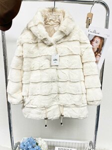 最上級ヨーロッパ製※定価10万◆ブルガリア発※RISELIN 豪華ミンク/カシミヤ混・毛皮ファーコート 極地防寒 艶 フード付き レディース L/48