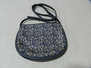 印傳屋　ショルダーバッグ　花模様　紺　未使用品　