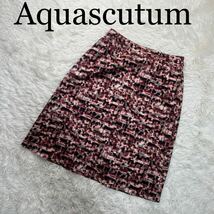 Aquascutum アクアスキュータム スカート ピンク系 総柄 ひざ丈_画像1