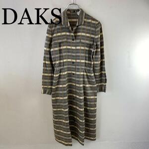 DAKS ダックス シャツワンピース 長袖 チェック柄 グレー系 9AB2