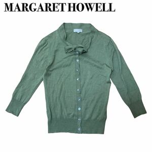 MARGARET HOWELL マーガレットハウエル　カーディガン カーキ 8 M リボン