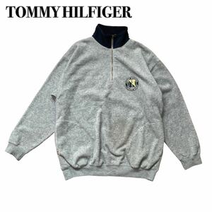 TOMMY HILFIGER ハーフジップ トレーナー フリース グレー 刺繍L 古着 