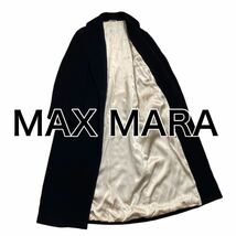 MAX MARA マックスマーラ チェスターコート 裏地ロゴ柄 42 大きいサイズ XL 黒ブラック_画像1