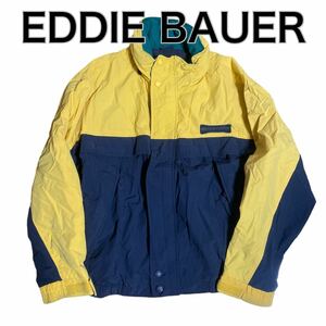 EDDIE BAUER エディーバウアー ナイロンジャケット フード付き イエローネイビー M フード付き ジップアップ 