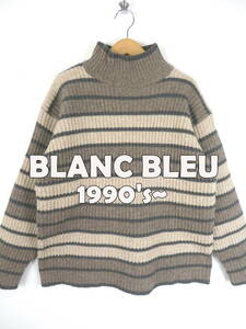 90s～ BLANC BLEU ★ ローゲージ ハイネック ボーダー ニット セーター ★ ブランブルー モックネック メンズ アメリカ USA 古着 厚手