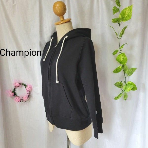 Champion　チャンピオン　ジップパーカー　ブラック　S パーカー　長袖　ワンポイント　レディース　ユニセックス