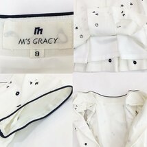 ★M's GRACY エムズグレイシー 最高級 半袖 花柄 刺繍 ワンピース サイズ9AR レディース ホワイト×ネイビー L-21342 1BA/90482_画像7