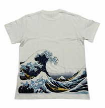 [江戸てん]訳あり 大幅値引き！ Tシャツ 5.6オンス 綿100％ 和柄　北斎　富嶽三十六景　波（背中）白 メンズSサイズ_画像1