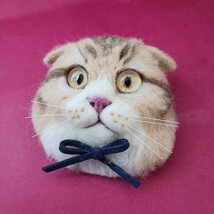 もたこ 羊毛フェルト猫 ハンドメイド スコティッシュフォールド ネコ ブローチ 猫　猫ブローチ　羊毛フェルト猫ブローチ　猫のブローチ_画像3