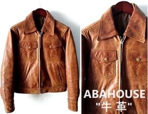 上質 牛革/ABAHOUSE:アバハウス/used加工 カウレザー トラッカー ジャケット/シングル ライダース/ブラウン/size2(M)/スポーツ ジャケット