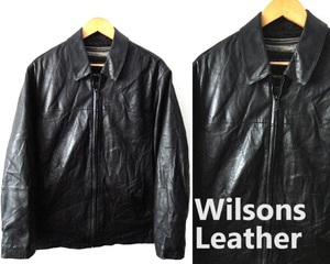 上質 羊革/Wilsons Leather：ウィルソンズ レザー/ラムレザー シングル ライダース ジャケット/スイングトップ/黒/XLsize相当/ブルゾン