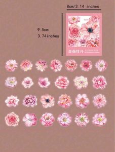 【S14】ピンク ローズ 花 ペット 用 DIY スクラップブッキング ステッカー コラージュ素材