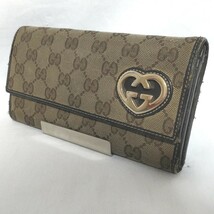 グッチ　GUCCI　ベージュ　茶系　キャンバス　レザー　 ラブリーハート GG　二つ折り　長財布　251861_画像1