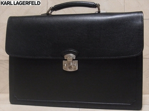Karl Lagerfeld カールラガーフェルド ロゴ金具 レザー ブリーフケース ビジネスバッグ 書類かばん 黒 ブラック シルバー金具 書類鞄