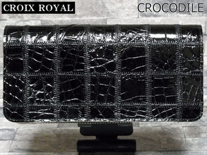 CROIX ROYAL クロワロワイヤル 艶あり クロコダイル レザー 長財布 ファスナー ジッピー ウォレット 小銭入れ ブラック 鰐革 本クロコ