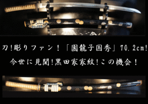 ■玉追う龍樋！坂本龍馬の愛刀!「黒田官兵衛 藤巴」家紋入り！「立花圓龍子国秀」保存鑑定書「無銘」７0,2ｃｍ！良拵え入り！