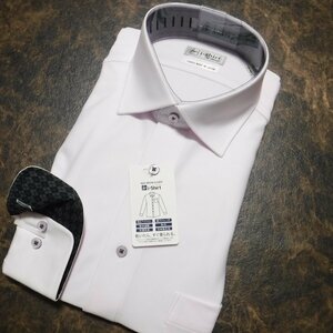 TT126 アイシャツ i-shirt 新品 完全ノーアイロン 薄ピンク ストレッチ セミワイドカラー長袖ドレスシャツ M 39-82 定価5610円 ワイシャツ