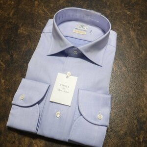 TT145 百貨店モデル CHOYA SHIRT MAKER 定価14300円 ブルー 綿100％形態安定 セミワイドカラー 長袖ドレスシャツ 新品 38-80 M チョーヤ