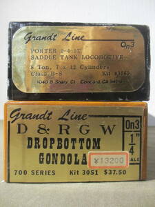 On3ゲージ(1/48・19mm) Grandt Line旧製品 ”PORTER 0-4-0T サドルタンク機”＋”D&RGW DROPBOTTOM GONDOLA”　キット 　各未組立品