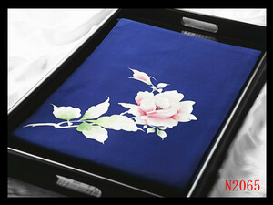 Art hand Auction [N2065] Hermoso artículo cuidadosamente seleccionado Shiose pintado a mano teñido Yuzen, fondo azul marino, elegante, arte de alta calidad de seda pura Nagoya obi ◇Inspección◇ Bolsa de kimono con horquilla obi Nagoya obi obi-jime, banda, Nagoya Obi, Confeccionado