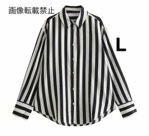 vintage ヴィンテージ レトロ ストライプ 柄 シャツ ブラウス トップス Lサイズ レディース★ZARA 好きな方に★2024 早春新作 新品★