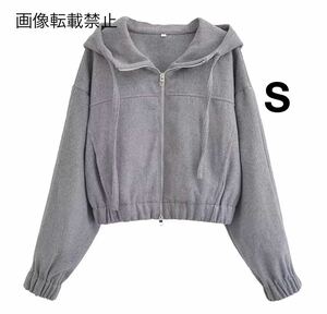 gray グレー vintage ヴィンテージ レトロ ジッパー パーカー トップス Sサイズ レディース★ZARA 好きな方に★2024 新作 新品未使用★