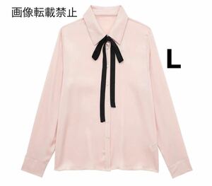 pink vintage ヴィンテージ レトロ サテン ボウタイ シャツ ブラウス トップス Lサイズ レディース★ZARA 好きな方に★2024 早春新作 新品