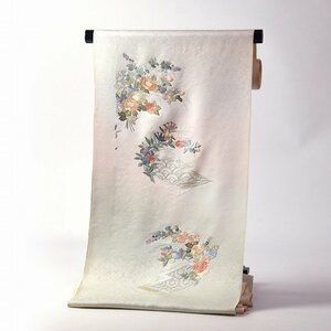 【ほりだし堂】　付下げ　中国伝統的工芸品　蘇州刺繍　花々　薄い地色　反物　着物　着尺　1/15～1/22