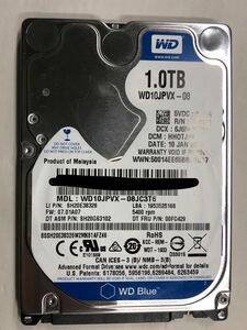 使用時間 19757時間 正常 WDC WD10JPVX-08JC3T6 1000GB 1TB n20240126-6