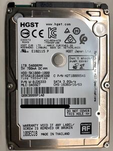 使用時間 2808時間 正常 HGST HTS541010A9E680 1000GB 1TB n20240127-5