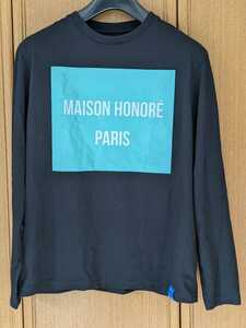 MAISON HONORE　PARIS メゾンオノレ ボックスロゴ　長袖Tシャツ　ロングTシャツ　ロンT 黒色　ブラック　エメラルドグリーン　Mサイズ