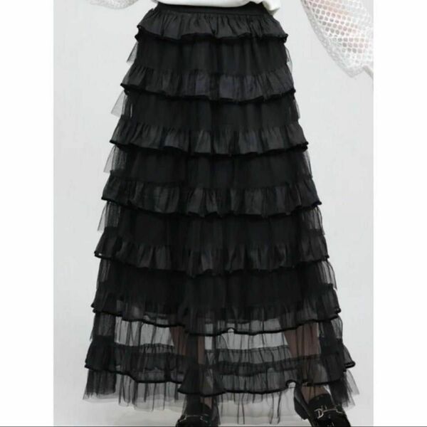 【NEW】フリルデザインスカート 黒 ブラック