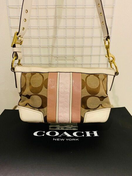 【まあまあ美品】 COACH コーチ ショルダーバッグ シグネチャー キャンバス ブラウン