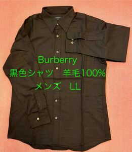 Burberry バーバリー　メンズ　長袖シャツ　LL 黒色　ホース刺繍　羊毛100％
