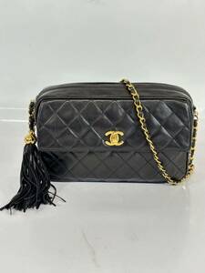 CHANEL シャネル マトラッセ　フリンジ　レザー　チェーン　ショルダー　バッグ ブラック