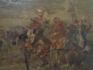 19世紀末前後の時代保証 フランス絵画 サイン痕跡ありますが判別不明 作家不詳 マグレブ諸国(モロッコ、チュニジア等)の騎馬隊図8号