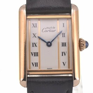 カルティエ CARTIER 5057001 マストタンク ヴェルメイユ SV925(GP)/レザー クォーツ レディース 良品 J#128349