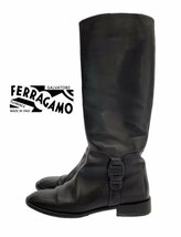 TK 『希少な大きいサイズ』 Salvatore Ferragamo ロングブーツ 黒 8 1/2 内側オレンジカラー フェラガモ_画像1