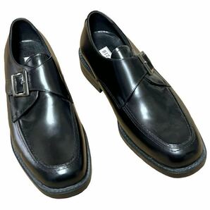 ① 新品/日本製/25EEEE ブラック 黒 ビジネスシューズ 革靴 モンクストラップ 日本製 幅広ワイズ、消臭加工の画像3
