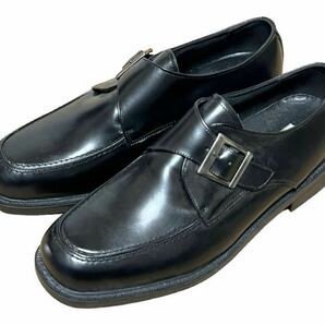 ① 新品/日本製/25EEEE ブラック 黒 ビジネスシューズ 革靴 モンクストラップ 日本製 幅広ワイズ、消臭加工の画像2