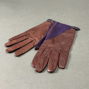 0 L21 HERMES Hermes leather glove gloves 7 1/2 Brown purple small articles api silk goat 