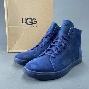 ◯12L22《未使用品》UGG アグ オーストラリア スウェード ハイカットスニーカー レザースニーカー 9(27cm) ネイビー 加工スウェード メンズ