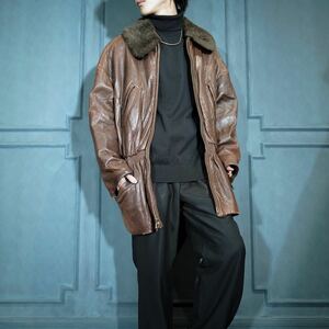 *SPECIAL ITEM* EU VINTAGE JIL SANDAR MOUTON COLLAR ZIP UP LEATHER COATヨーロッパ古着ジルサンダームートン襟ジップアップレザーコート