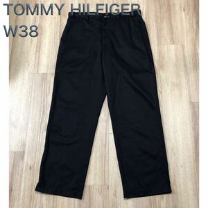 【送料無料】TOMMY HILFIGERチノパンスラックス パンツ黒　メンズW38 トミーヒルフィガーボトムス大きいビッグサイズ