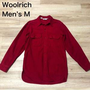 【送料無料】USA製70s Woolrich長袖シャツ 赤、背面刺繍　メンズMサイズ　ウールリッチ